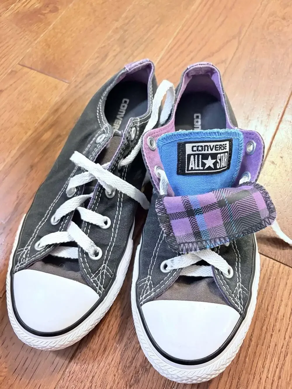 Converse All Star Double Tongue Low Top Junior Sneakers Black/Purple